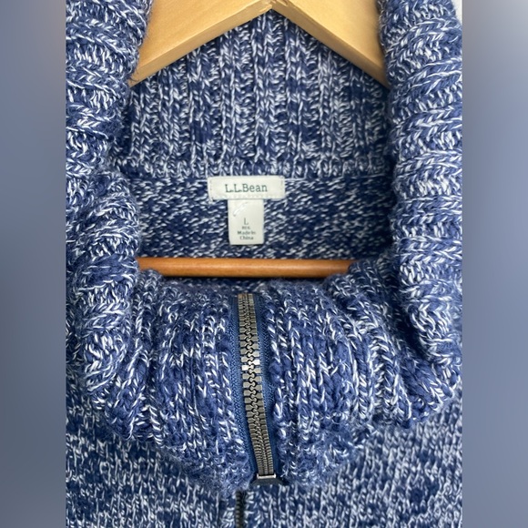 Vintage L.L. Bean Navy Blue Marled Cardigan Zip Up Sweater With 100% Cotton - Picture 11 of 17